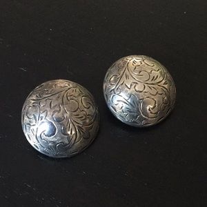 Vintage Sterling Silver Button Clip-On Earrings